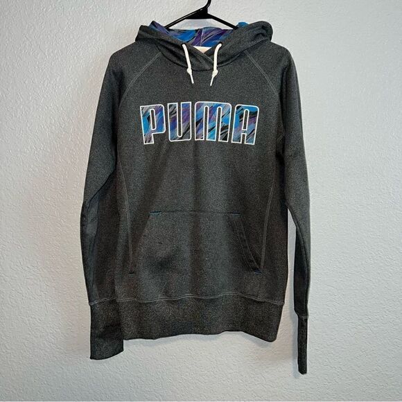 Puma Mens Logo Drawstring Kangaroo Pocket Pullover Hoodie Sweatshirt Gray Medium - Picture 2 of 12